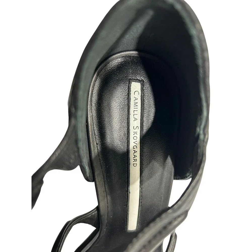 Camilla Skovgaard Black Leather Suede Architectural Wedge Sandals Size‎ 41 club